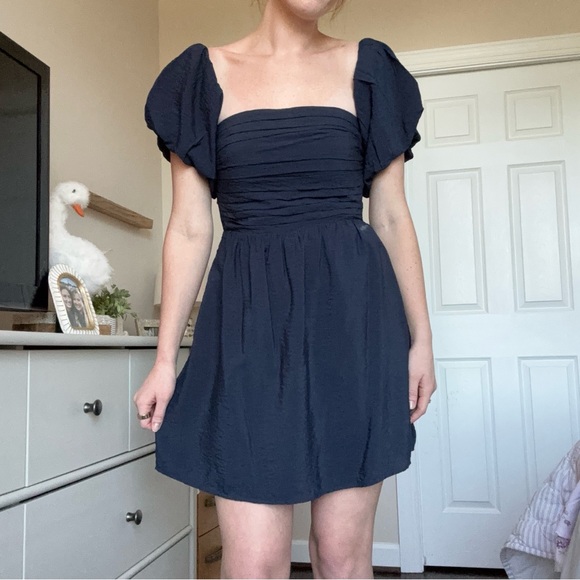 Abercrombie Navy Puff-Sleeve Mini Dress - Picture 3 of 6